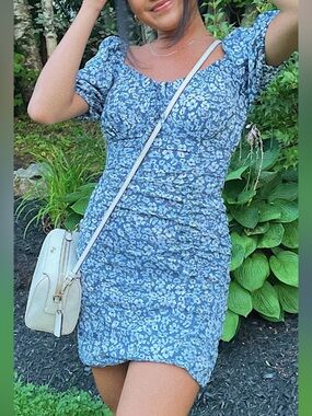 Blue Floral Ruched Women’s Dress